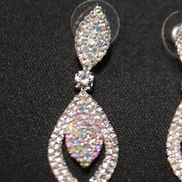 Aurora Borealis and Clear Crystal Dangle Pierced Earrings - Picture 8 of 9